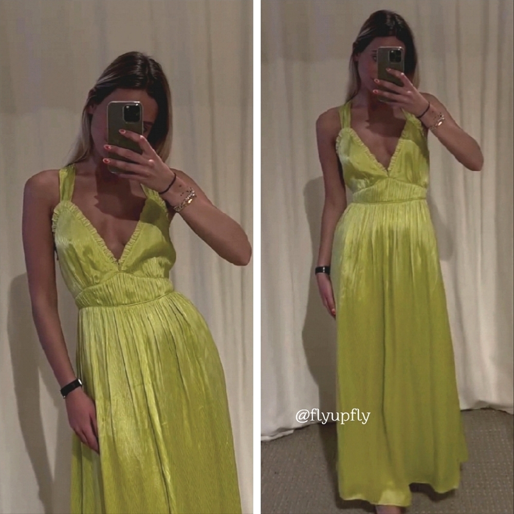 Zara Satin Effect Dress Lime size M.  Tried On 1x. NWT.